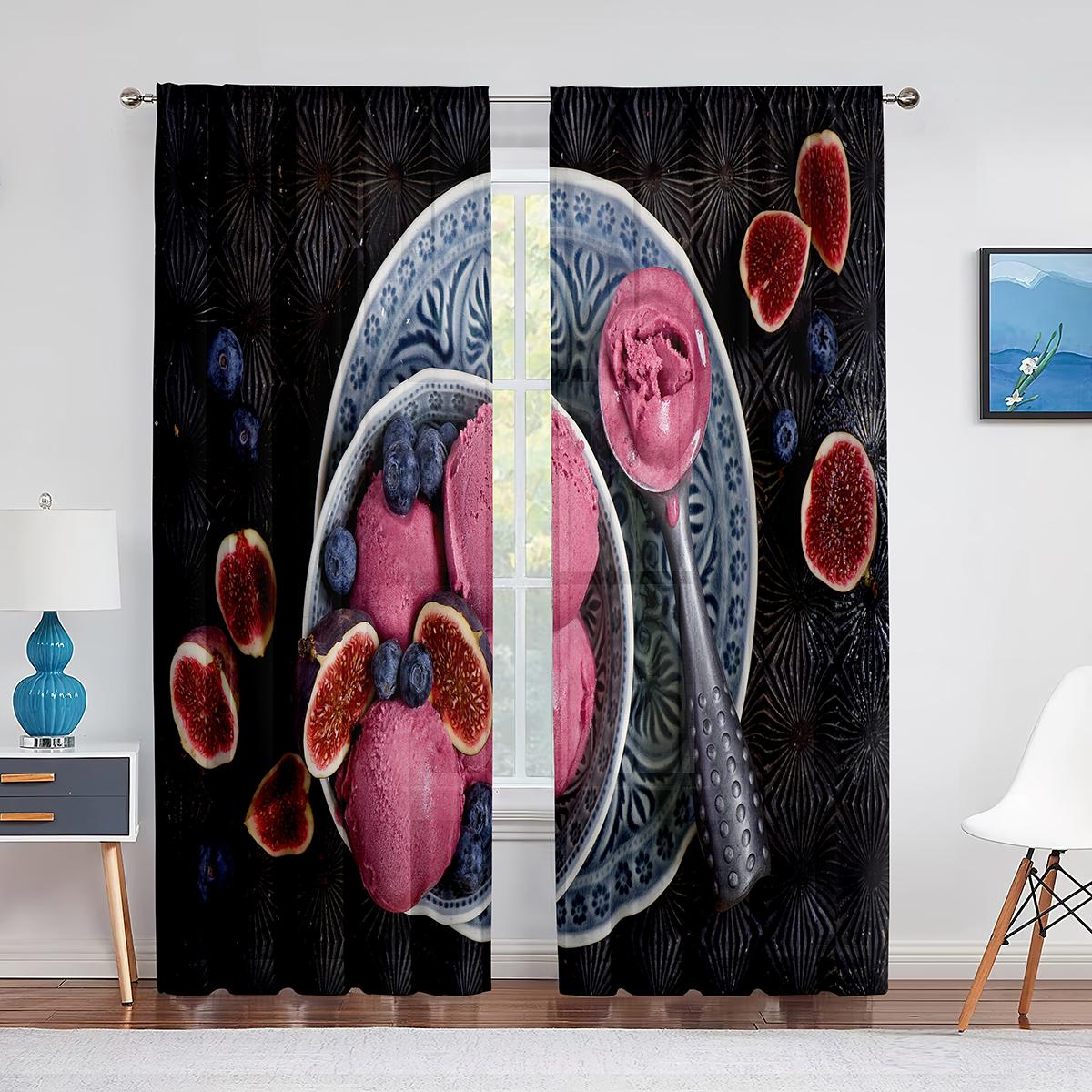 

Мороженое Клубника Розовый Шифон Тюль Шторы Ягодные Эскимо Окно Прозрачная Вуаль Штора для Гостиной Спальни Кухни 1 PCS W100XH250cm&Grommet Top