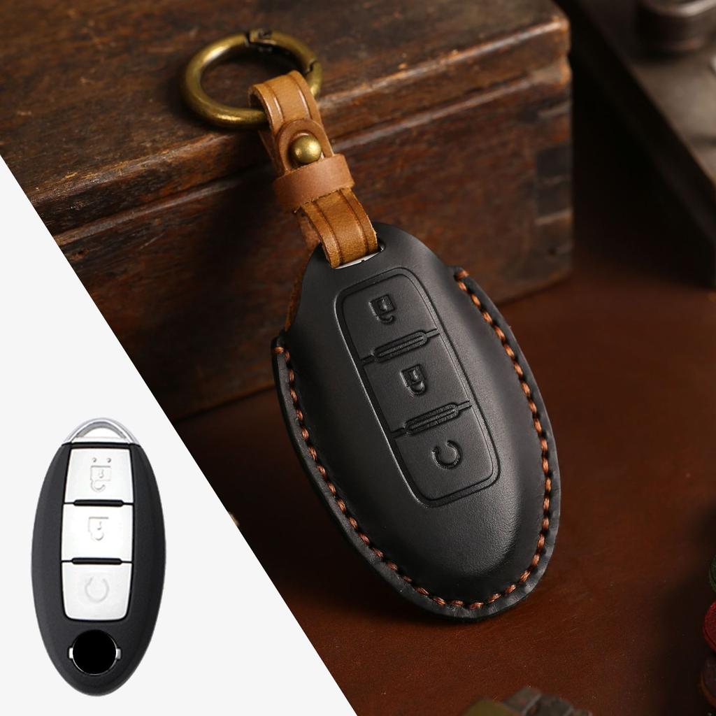Genuine Leather Auto Key Fob Remote Cover Case Fit For Nissan Quest Elgrand Nv200 Evalia Serena Qashqai Juke X-Trail Note Almera Altima Auto