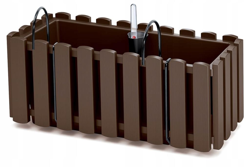 Balcony Box with Hooks and Boardee Irrigation, Brown