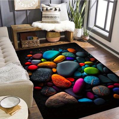 Colorful Pebble Print Rug Non Slip Floor Mat for Living Room, Bedroom Bathroom Unique Decorative Area Rug
