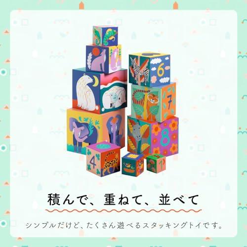 DJECO 10 Wild Animal Blocks Stacking Cubes, Educational Toy, Blocks, Stacking Blocks, Stacking, Ages 0, 1, 18 Months, 2, 3, 4, 5, Boys, Girls, Toddler