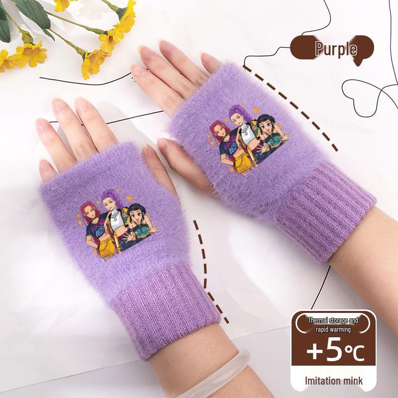 

Kpop Women s Plush Fingerless Gloves: Warm, Versatile, Solid Color Hand Socks for Autumn/Winter