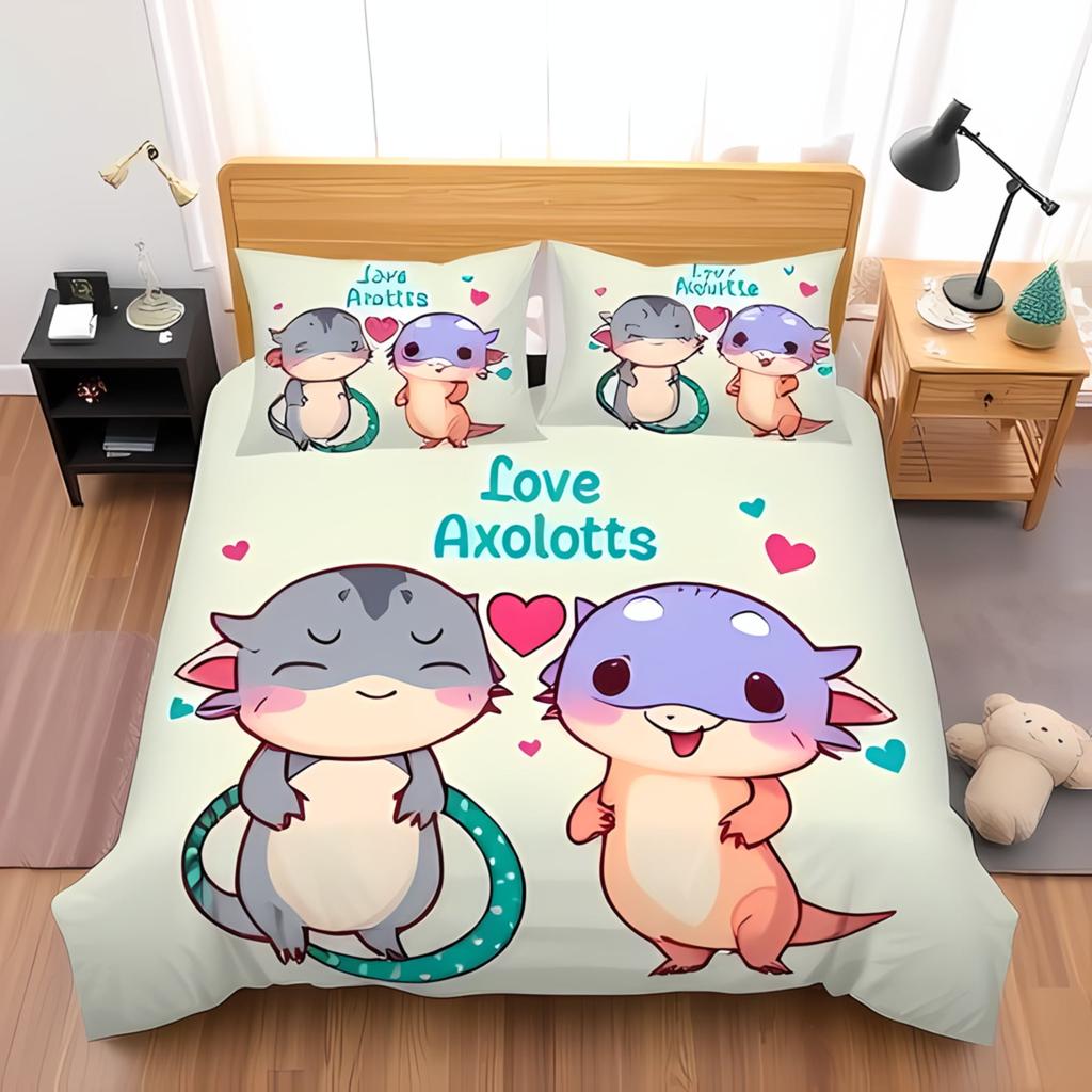 Comforter Kawaii Axolotl Full For Kids Boys Girls Room Decorpink Cute Cartoon Animal Bedding Set Sea Coral Shell Soft Warm