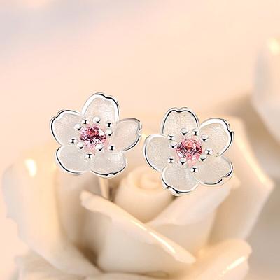 925 Sterling Silver Earrings Bauhinia Plum Blossom Zircon Earrings For Girls Jewelry Gift Party