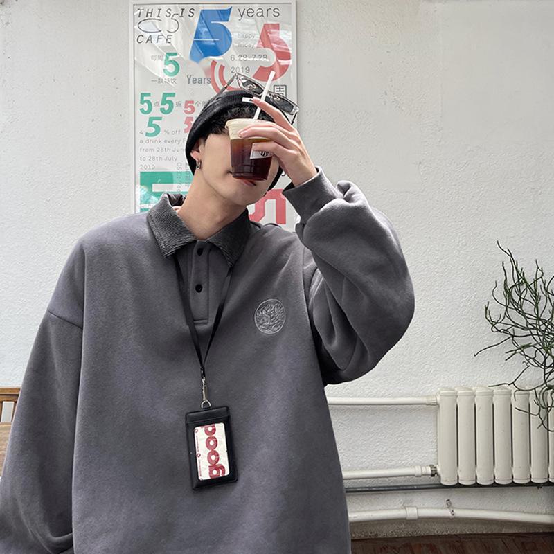 

Чоловічий модний світшот вільного крою з коміром поло - Корейський стиль, Осінньо-весняна мода L