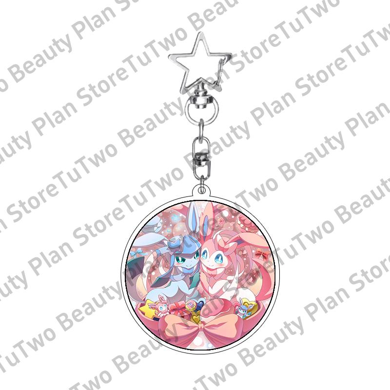 Girly Heart Acrylic Anime Sylveon Espeon Glaceon Eevee Cartoon Keychain Key Chains Keyrings Jewelry Fans Gifts Accessories Toys