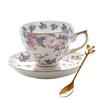 Floral Coffee Cup Sets 170ml Vintage Fine Bone China Tea Cup Spoon and Saucer Set Gold Trim Fine Dining and Table Decor