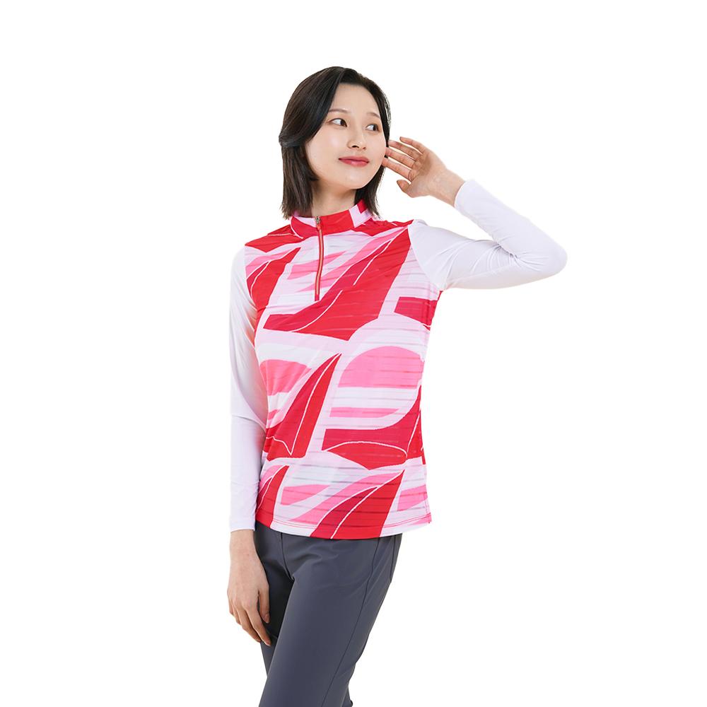 Crocodile Lady Tone-On-Tone Geometric Print Half-Zip T-Shirt_Cldmts221 Red (Re)/095