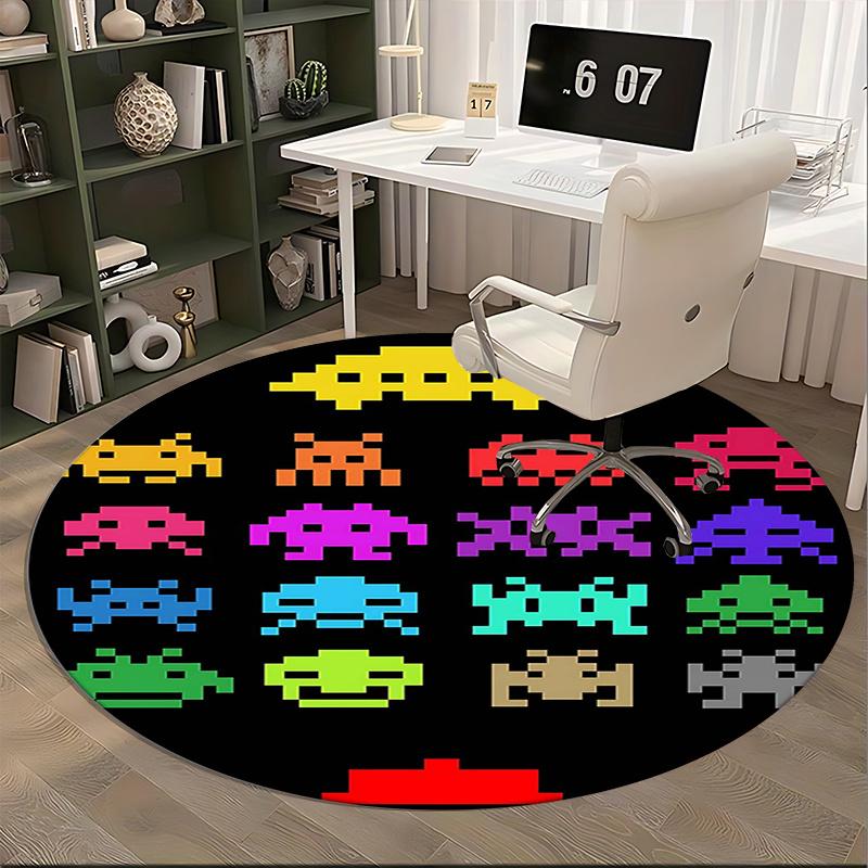 Space Invaders,Pixel Art Chair mat Round Rug Office carpet, Machine Washable, Non slip, Suitable for Living Rooms, Bedrooms