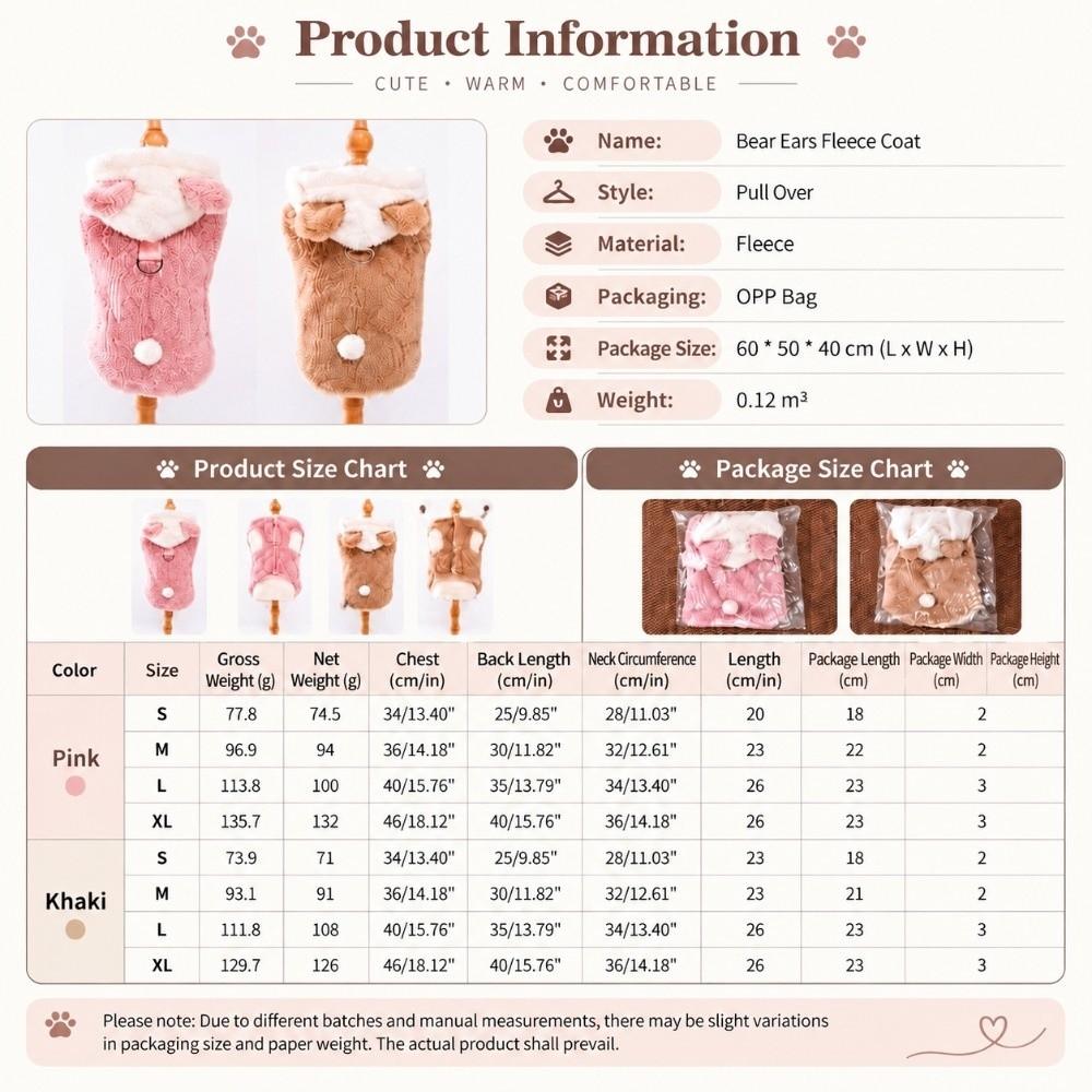 Autumn Winter Dog Fleece Coat Windproof Plush Dogs Coat Cute Pet Clothes Puppy