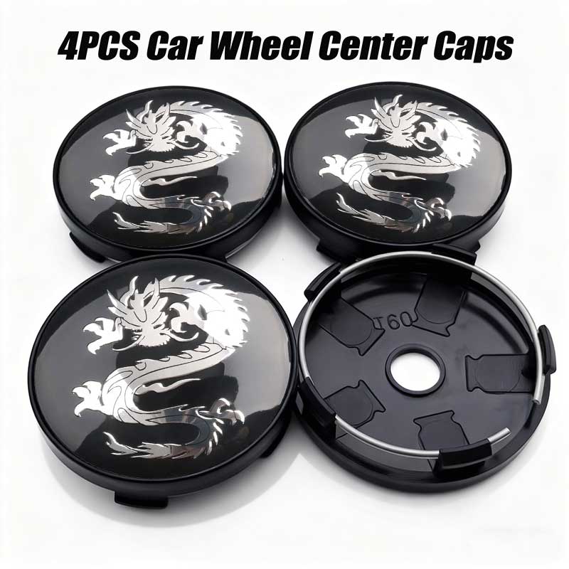 4PCS Universal 56mm 60mm Dragon Emblem Car Wheel Center Caps Dustproof Decorative Hub Caps Sticker for Most Vehicle Models