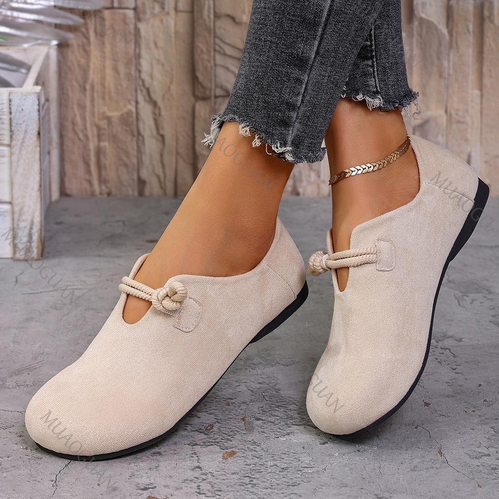 Fashion Retro Flat Shoes Women Autumn New Shallow Loafers Women's Casual Comfortable Solid Color Women's Shoe Suede Slip On Single Flats