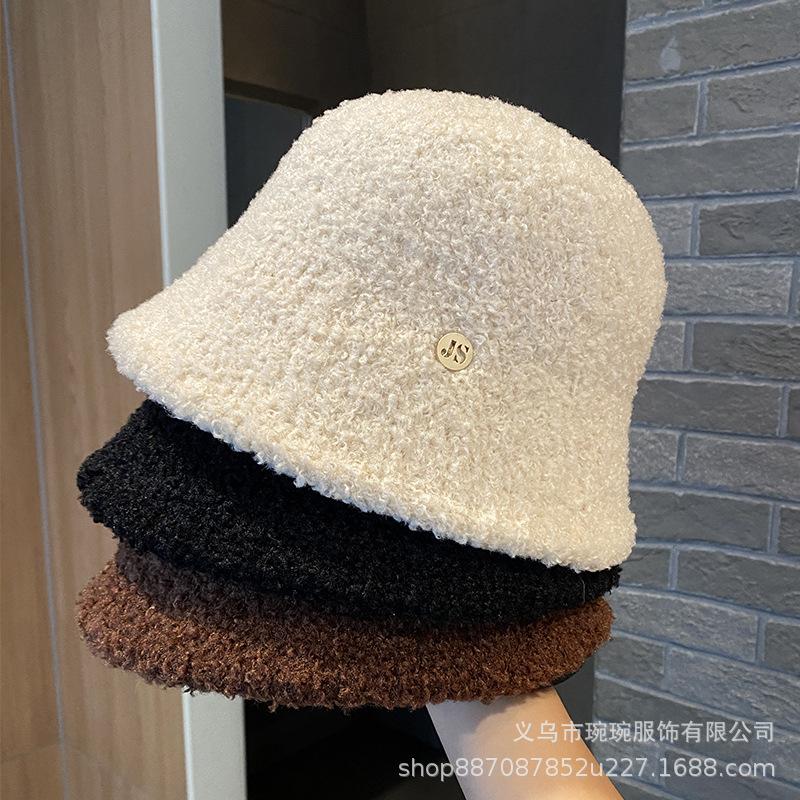 Simple Metal Standard Bucket Hat Women's Fashion Velvet Bucket Hat Autumn and Winter Outdoor Warm Basin Hat