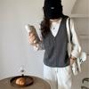 Korean Version Solid Pocket Knitted Vest Cardigan Women's Autumn Winter New Loose Fashion V-neck Sleeveless Sweater Vest
