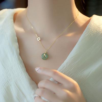 Cai Brand Copper Coin Clavicle Chain Gentle Fairy Hetian Jade Safety Buckle Necklace Gift For Elder Girlfriend