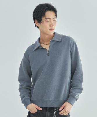 Ladeuedisyeon Collared Half Zip Sweatshirt_Blue