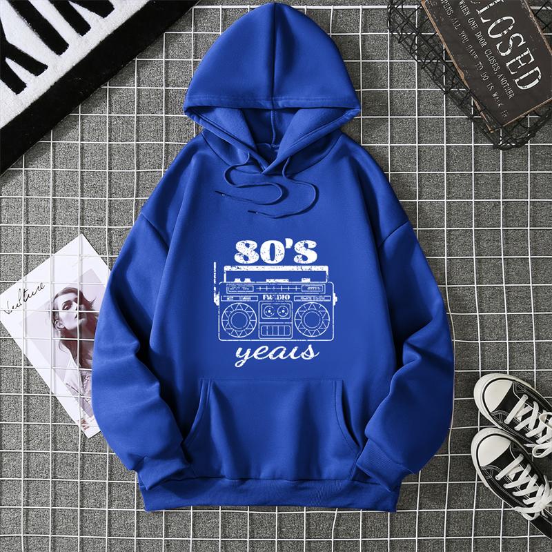 Radio Pattern Hoodie Womens Oversized Hoodie Fleece Vintage Tracksuit Fashion Long Sleeve Hip Hop Hooded Sweatshirt