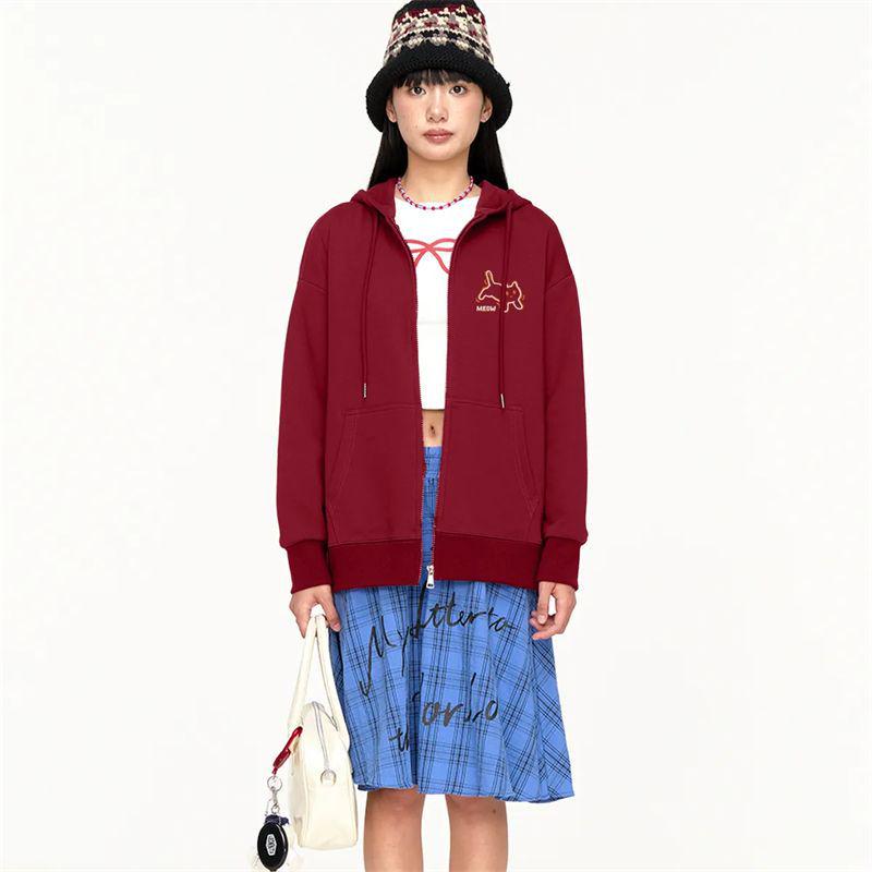 2025 AutumnWinter Silver Fox Fleece Hooded Zip-Up Cardigan - Thick Lazy Style Sweatshirt Wine Red 2509₽