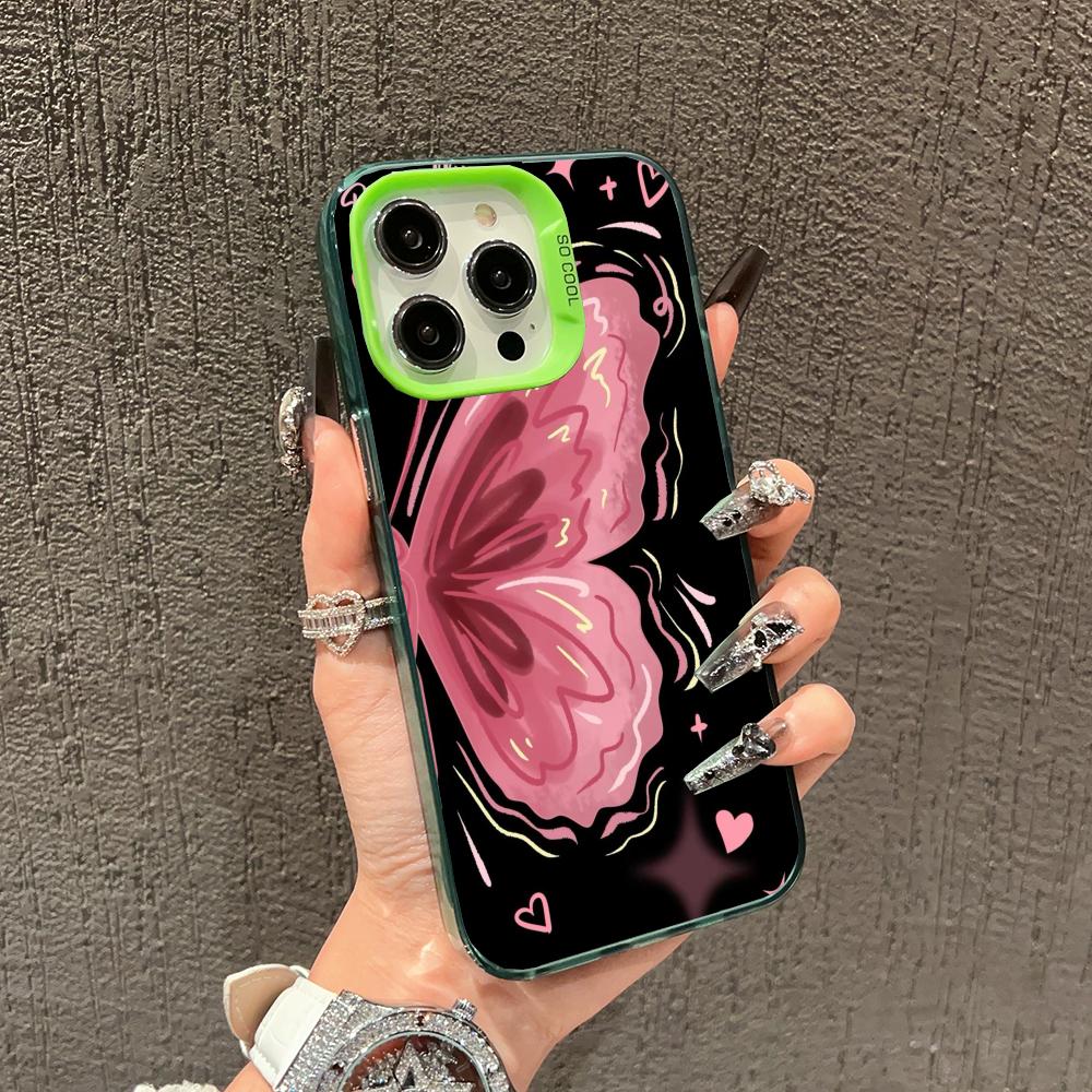 Half Butterfly Pattern Phone Case Suitable for iPhone 17, 16, 15, 14, 13, 12, 11Pro/Max/Plus Anti Shock and Anti Drop Back Cover