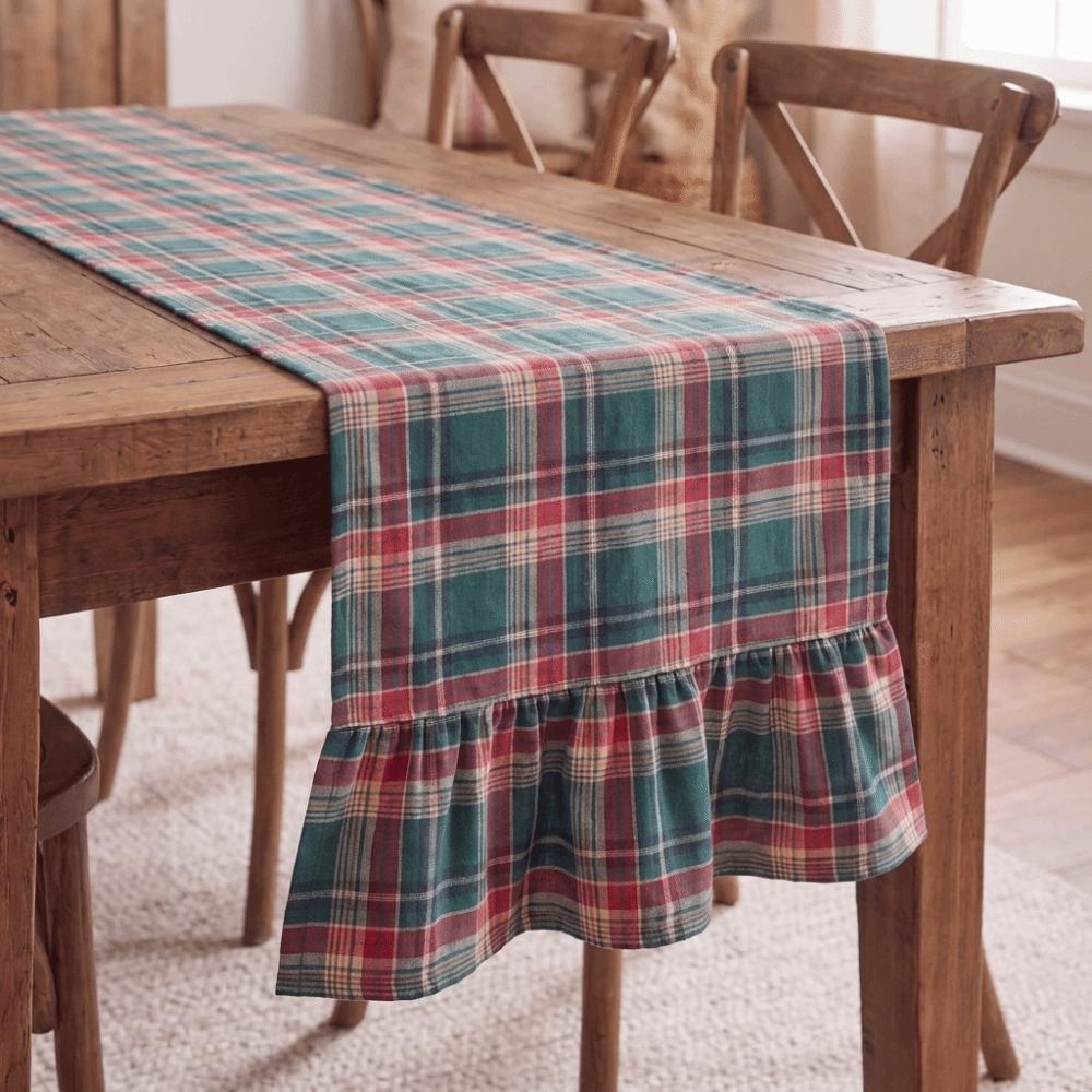 Rustic Style Plaid Table Runner Double Ended Lotus Leaf Edge Ruffle Edge Table Flag Restaurants