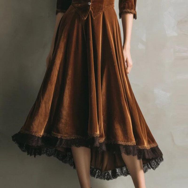 Women's Trendsetter Velvet Patchwork Lace Dress - Autumn/Winter European & American Street Style