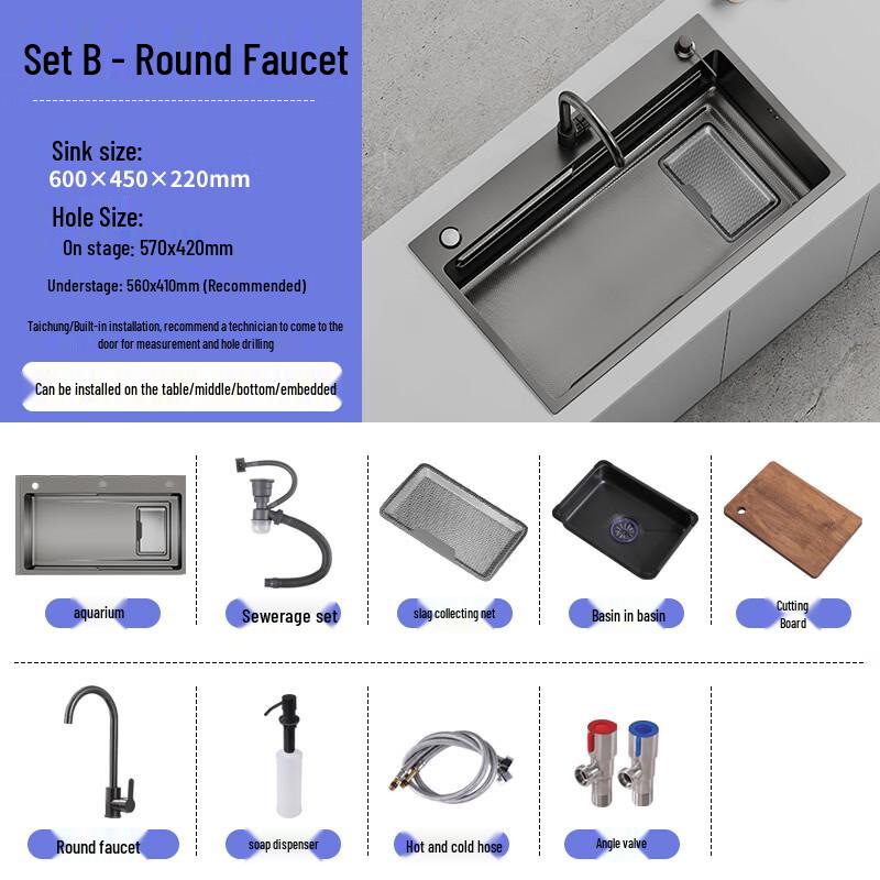 MINXI 304 Stainless Steel Kitchen Sink with Round Faucet Set
