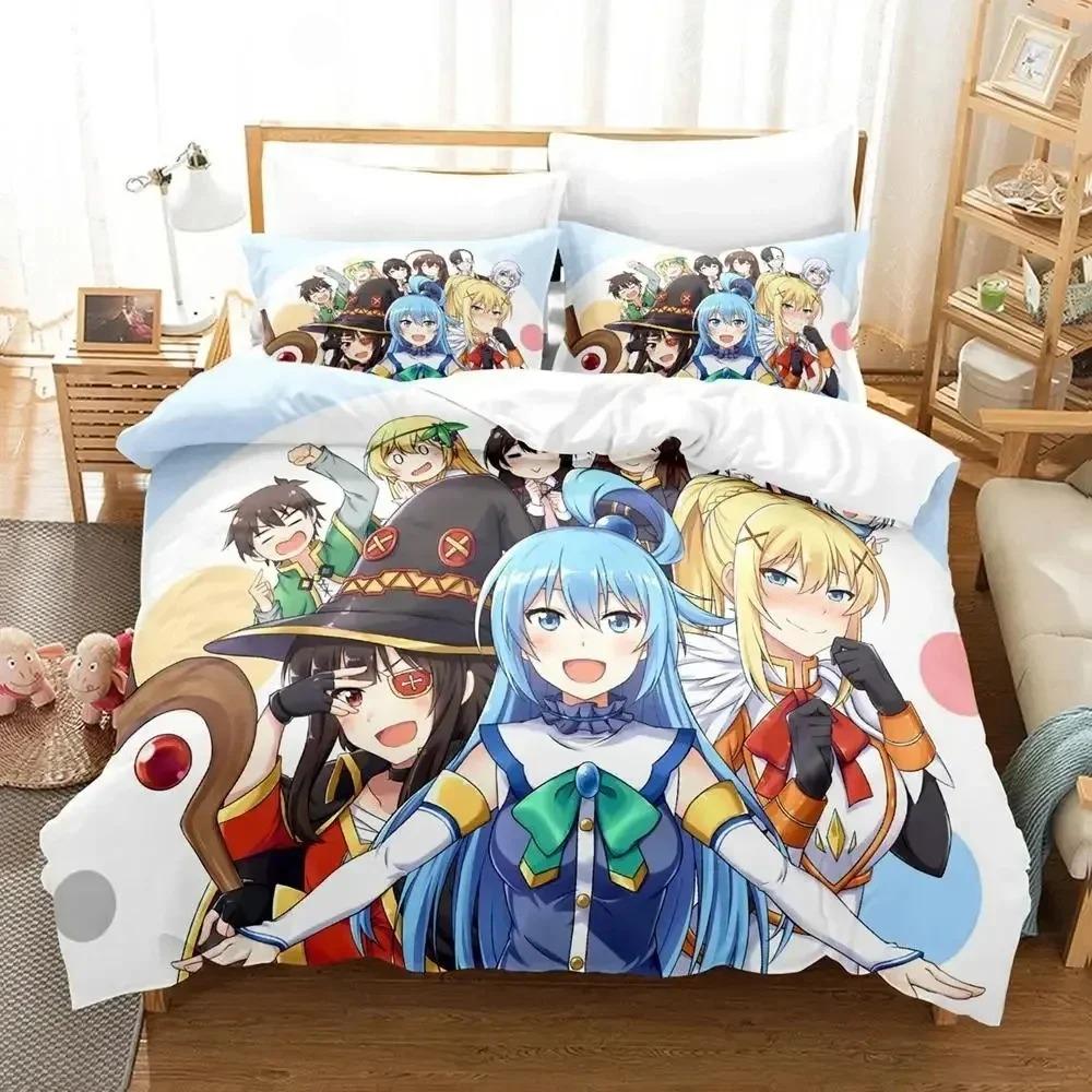 Comforter Anime Konosuba Bedding Set Printed Bed Set With Bed Soft Single Double Queen Super King Size Kids Adult