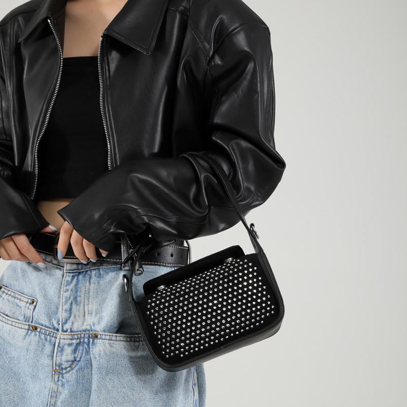 Stylish Simple Rhinestone Embellished Handheld Square Bag For Women 2024 Fashion Trendy Versatile Crossbody And Shoulder Bag