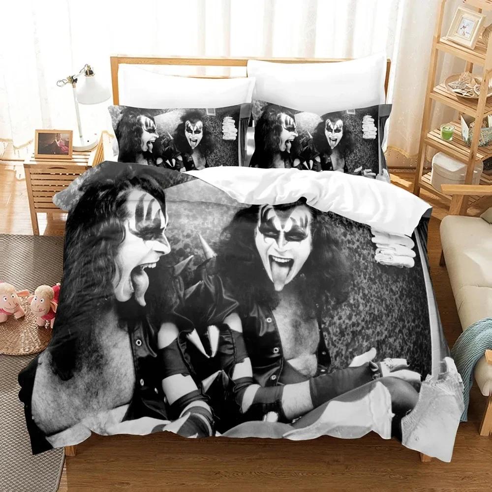 Kiss Band Bedding Set Single Rock Print Bed Set With Pillowcase Bed Duvet Cover Soft Single Double Queen Super King Size Bedroom