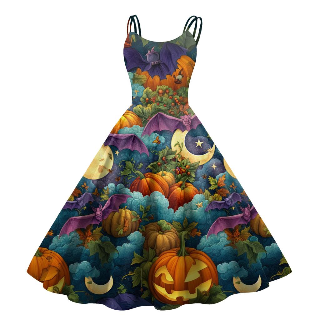 Dámské sexy šaty s potiskem Halloweenu, odhalující ramena, punkový vintage styl