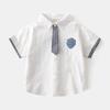 Children's Short Sleeve Shirt K-style Summer Boys' White Shirt Baby Preppy Style Summer Lapel Letter Jacket