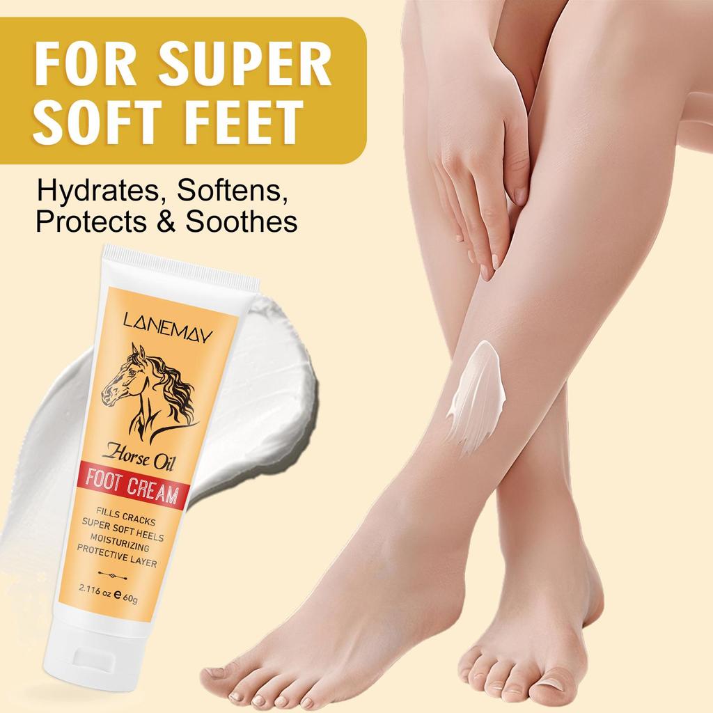 Horse Oil Foot Cream-Moisturizing protective layer-Fills cracks-Suitable for all Skin Types, 60ml