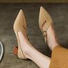 Fashion 2025 Spring Women Shoes Pointed Toe Chunky Heel Women Pumps Sheep Suede High Heels Belt Buckle Shoes for Women zapatos de mujer