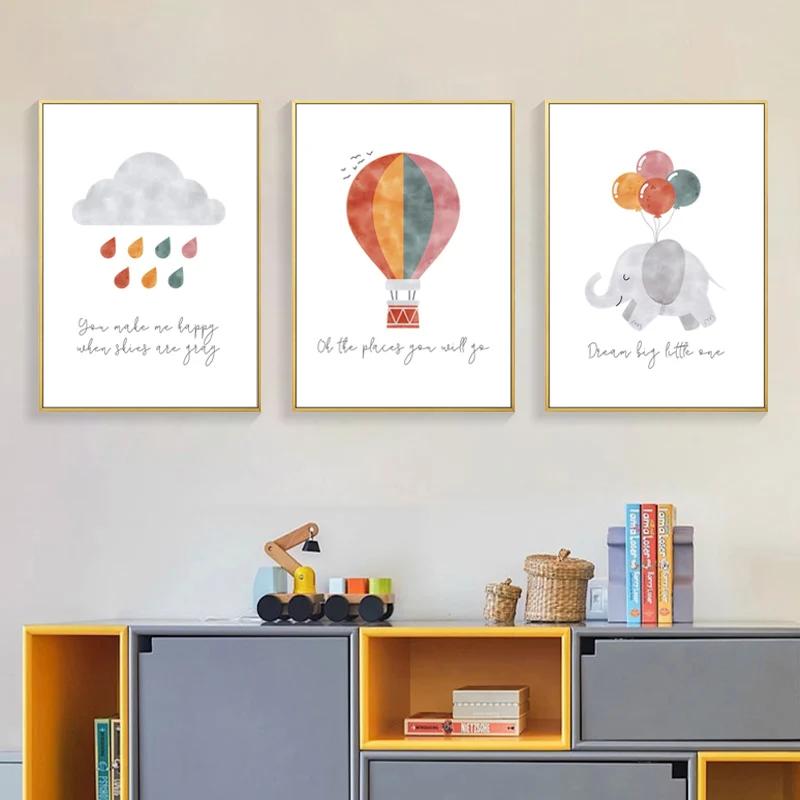 Boho Balloon Rainbow Sun Elephant Giraffe Whale Nursery Wall Art Canvas Painting Posters And Print Wall Pictures Kids Room Decor