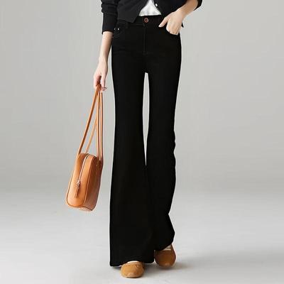 Women's Slim Fit High Waist Flared Fleece Lined Denim Pants