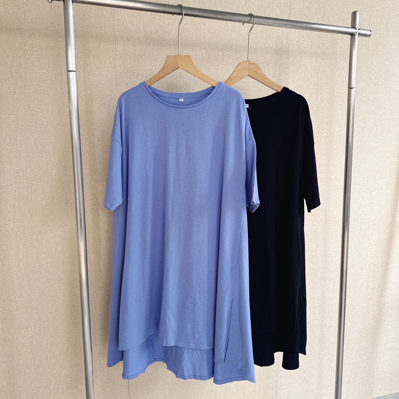 Orders Exported to Japan Women round Neck Short sleeve Dress Cotton Loose Slimming A- line Skirt Summer