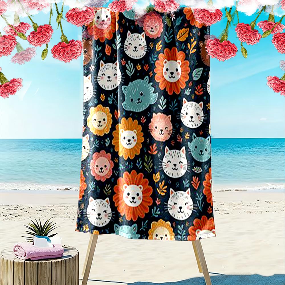Cartoon Cats and Lions Pattern Towel Beach towel quick-drying for travel outdoor sports jogging beach and swimming