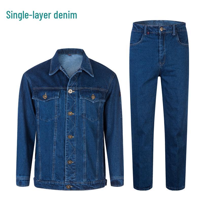 Men's Flame Retardant Denim Workwear Set for Spring and Autumn – Anti-Scald Protection for Electric Welders