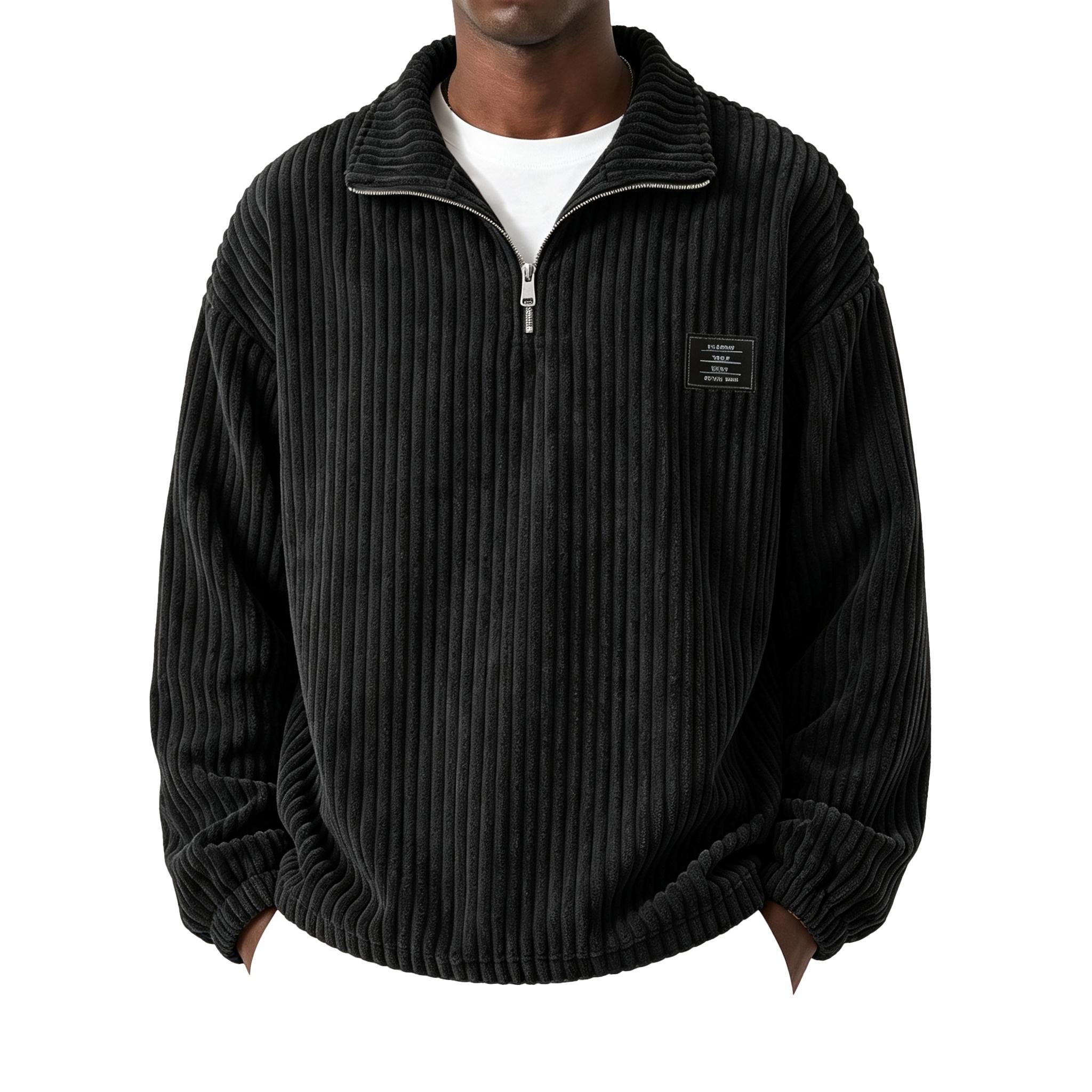 Men s Corduroy Sweatshirt Loose Fit Casual Long Sleeve Pullover for Fall and Winter L