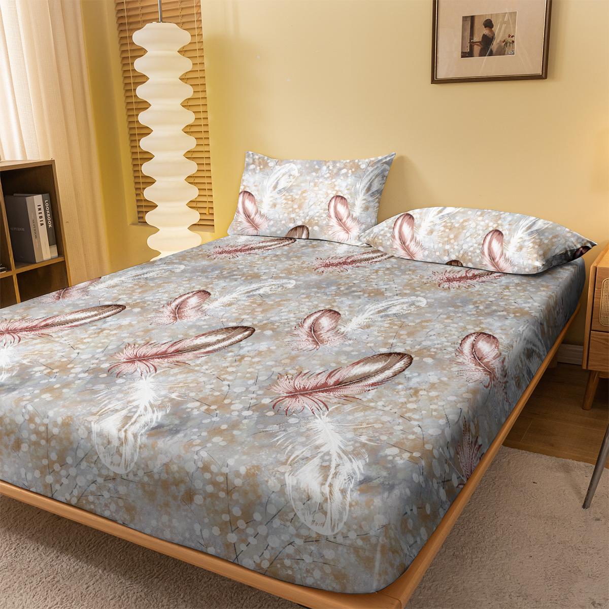 

1 Простыня на резинке с матовым принтом простых современных растений, цветов и перьев, Покрывало для спальни с принтом, Постельное белье (Исключая наволочки) 71x132cm