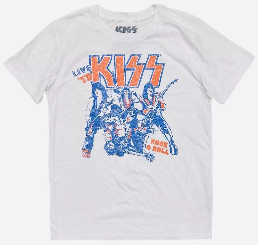 

KISS Mens Live 1979 Tour Distressed Print White Shirt S