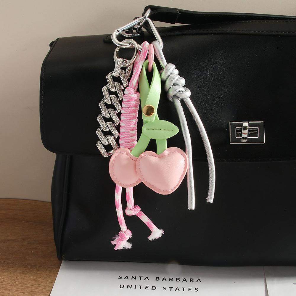 Exquisite Retro PU Leather Cherry Pendant Creativity Woven Rope Design Bag Hanging Piece Cute Accessories A297 Bag Charm