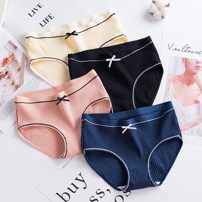 Damen Übergröße Gerippte Baumwolle Dreieck Panties Bequeme Gestreifte Atmungsaktive Unterhosen für Teenager