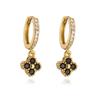 Women Gold Plated Brass Crystal Zirconia Flower Dangle Earrings Hollow Out Design Fashion Jewelry 1 Pair