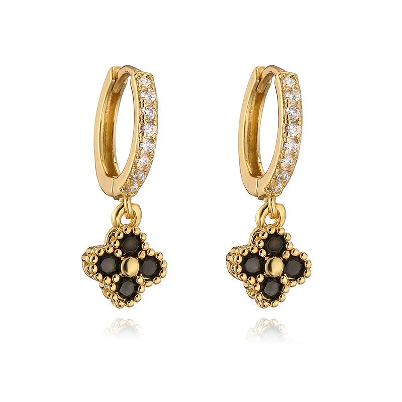 Women Gold Plated Brass Crystal Zirconia Flower Dangle Earrings Hollow Out Design Fashion Jewelry 1 Pair