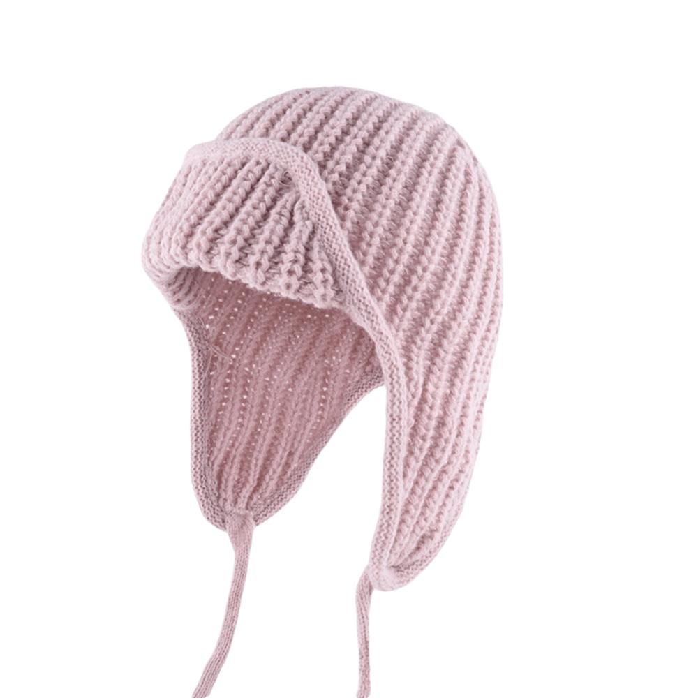 Ear Protection Knitted Flying Cap Solid Color Woolen Crochet Cap Fashion Knitted Woolen Hat  Girls