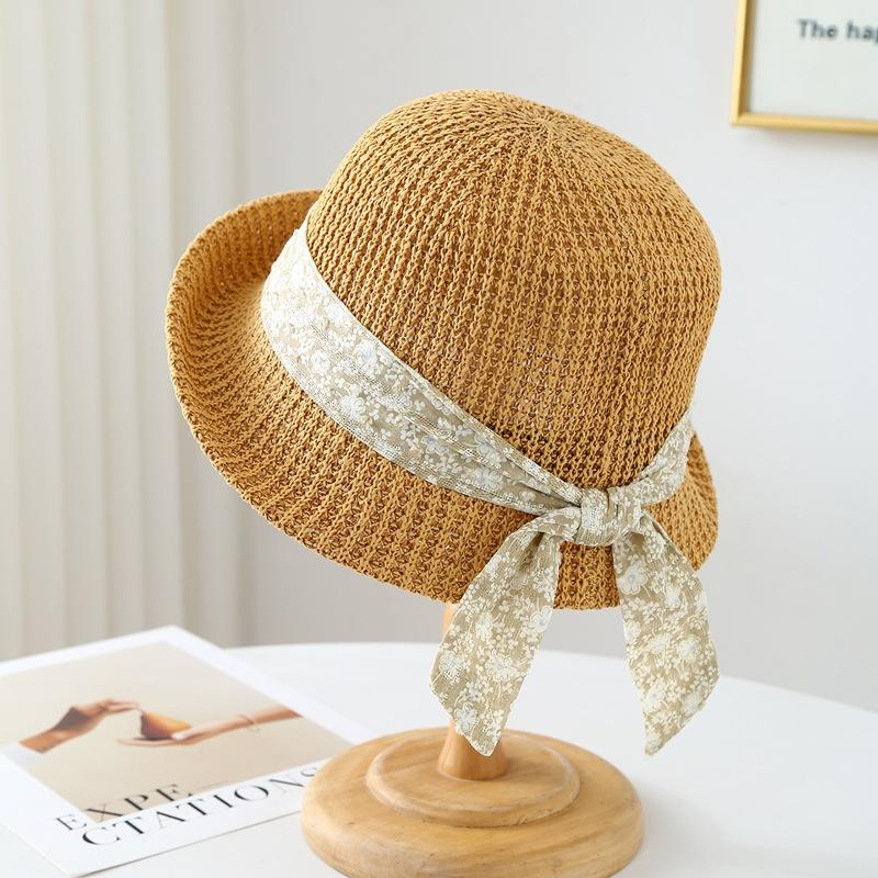 

New Korean simple straw hat with bow and brim women s fisherman hat Summer SUNhat 56-58cm хаки