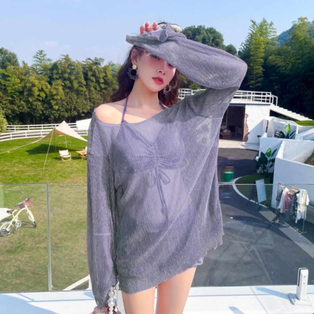 Sexy and Thin Belly Cover Split Bikini Three-piece Long-sleeved Swimsuit