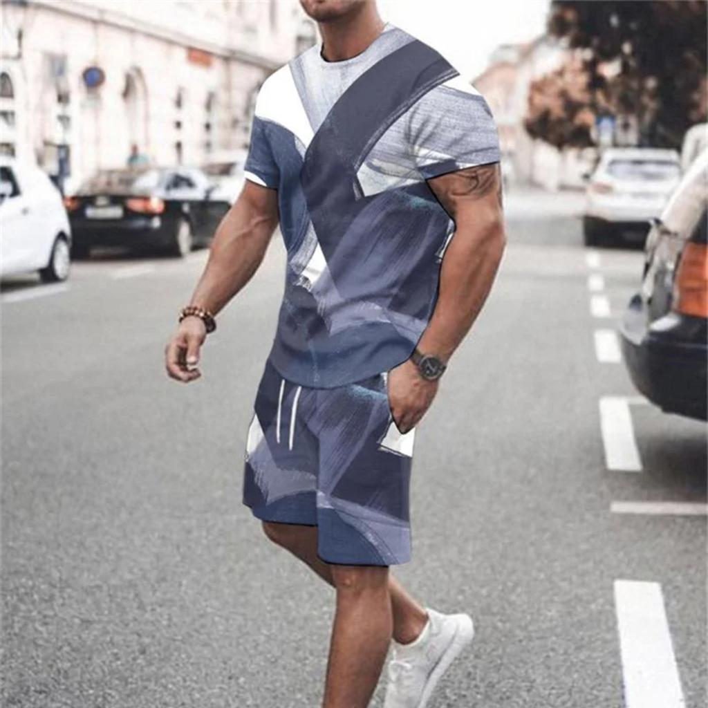 Summer Men's Oversized T-shirt Short-sleeved Sportswear Set White Black Crewneck Lion Print Fashion Comfortable Clothing