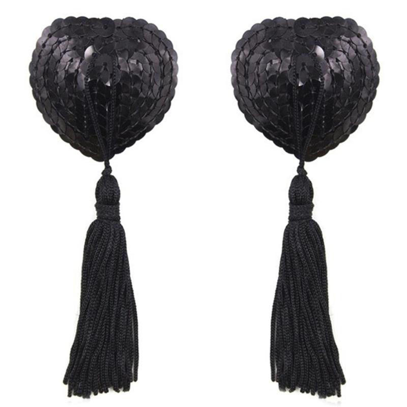 Women Sequins Tassels Nipple Cover Reusable Adhesive Pasties Breast Cover Lace Sticky Bra Chest Pad Lingerie Accessories